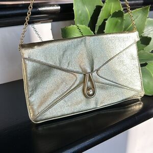 Italian evening handbag purse gold metallic shoulder handbag purse clutch